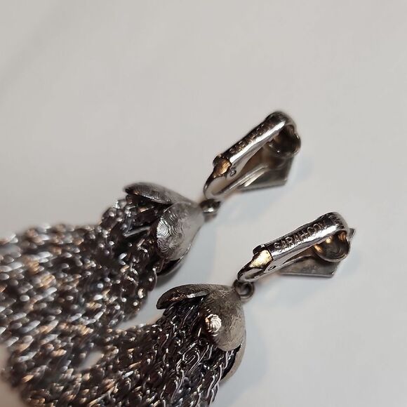 Sarah Coventry Sarah Cov Elegant Silver Tassel Clip On Earrings Signed - Picture 3 of 5